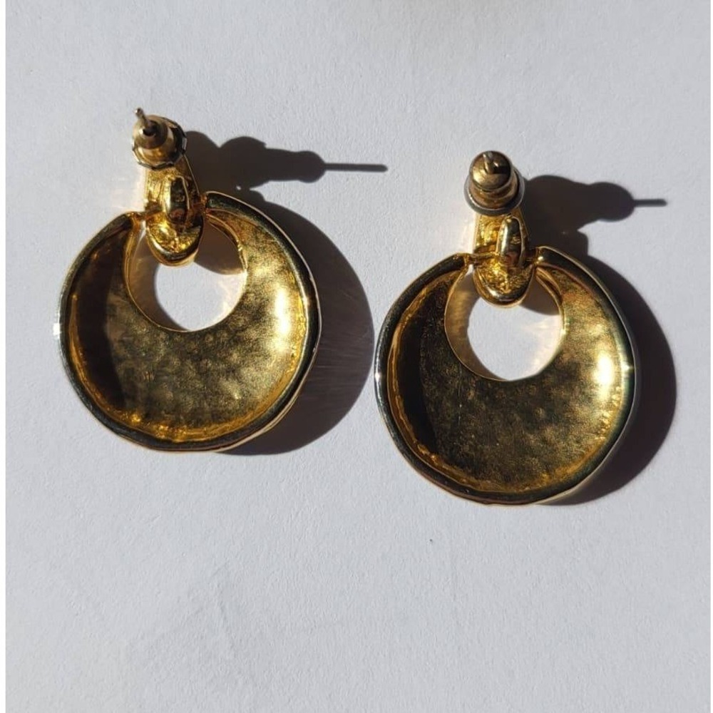 Vintage Gold Tone Navy Blue Enamel Earrings Pierced Clip On - Picture 3 of 7
